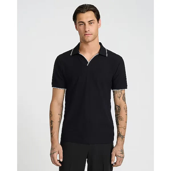 Express Tipped Zig Zag Textured Johnny Collar Polo