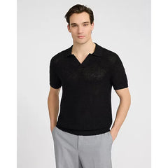 Express Cotton Open Knit Pointelle Johnny Collar Short Sleeve Sweater Polo