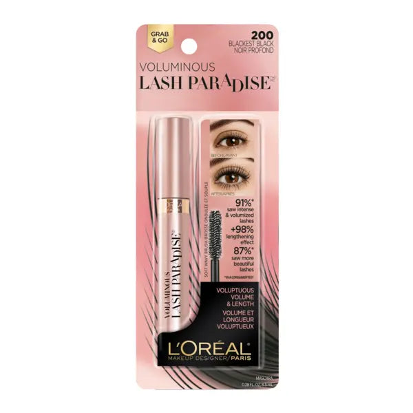 L'Oreal Paris Voluminous Makeup Lash Paradise Mascara Volume, Blackest Black
