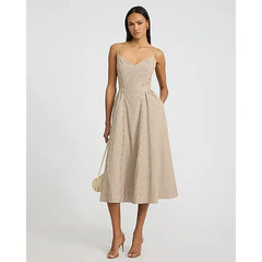 Express Striped V-Neck Sleeveless Drop Waist Smocked Back Midi Dress