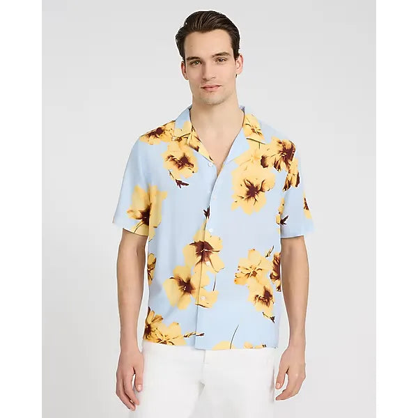 Express Large Floral Camp Collar Rayon Short Sleeve Shirt