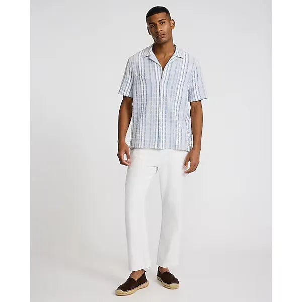 Express Textured Grid Striped Cotton Short Sleeve Shirt