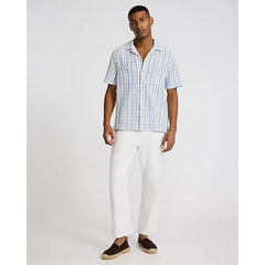 Express Textured Grid Striped Cotton Short Sleeve Shirt