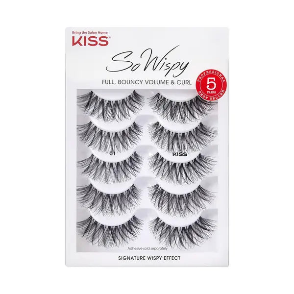 KISS So Wispy, False Eyelashes, Style #01, 14 mm, Black, 5 Pairs - Single Pack