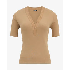 Express Fitted Ribbed V Neck Elbow Sleeve Henley Tee