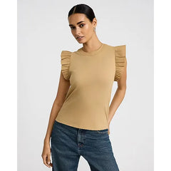 Express Mixed Media Crew Neck Flutter Sleeve Tee