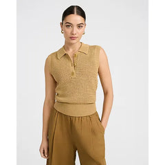 Express Open Stitch Crochet Crew Neck Sleeveless Sweater Polo