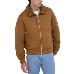 Men's Faux Suede Bomber with Sherpa Stand Collar