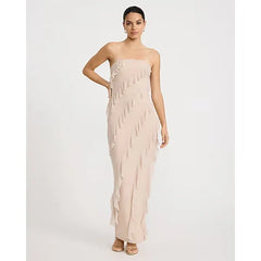 Express Ruffle Strapless Side Slit Maxi Sheath Dress