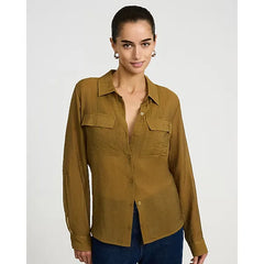 Express Crinkled Rayon Voile Rolled Sleeve Utility Portofino Shirt