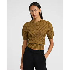 Express Cotton Open Stitch Crew Neck Short Sleeve Sweater