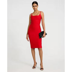 Express x bebe Square Neck Bandage Midi Sheath Dress