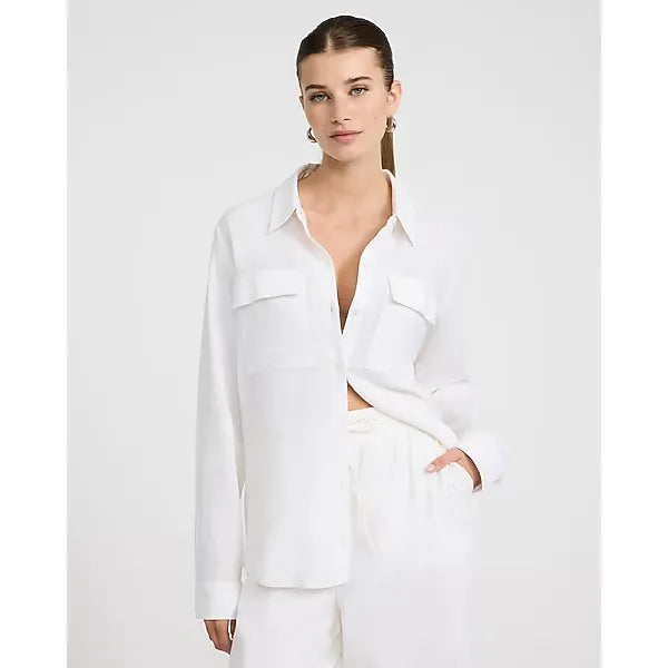 Express Summer Blend Linen Double Flap Pocket Utility Portofino Shirt