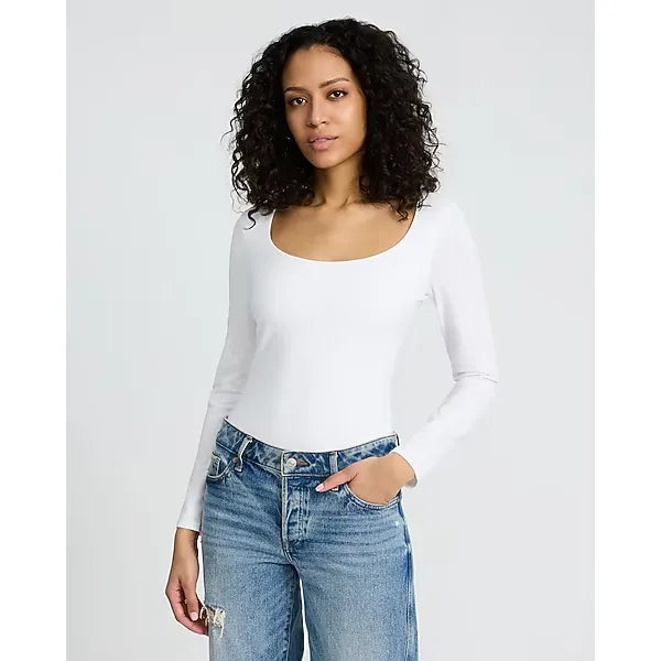 Express Body Contour Light Compression Stretch Cotton Scoop Neck Long Sleeve Bodysuit