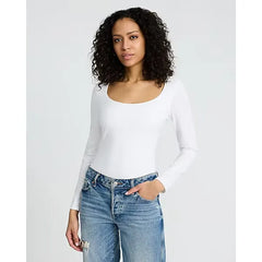 Express Body Contour Light Compression Stretch Cotton Scoop Neck Long Sleeve Bodysuit