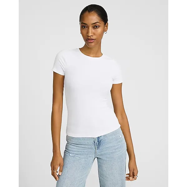 Express Essential Fitted Ribbed Crew Neck Short Sleeve Tee
