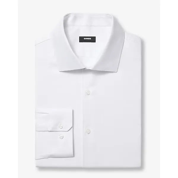 Express Slim Textured Print Spread Collar Cotton Stretch 1MX Dress Shirt